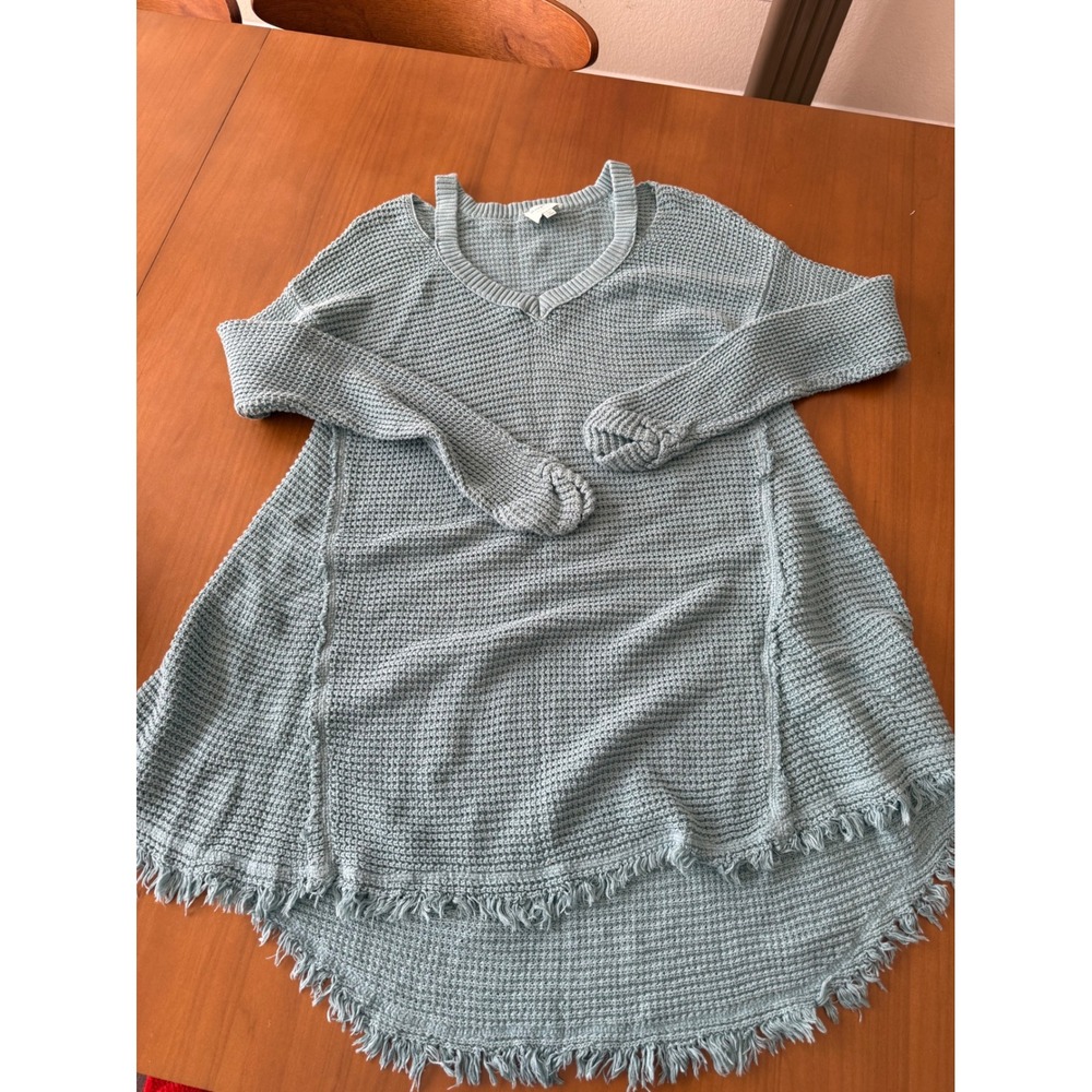 Hayden Los Angeles V Neck Long Sleeve Waffle‎ Knit Tunic Top Dress Distressed